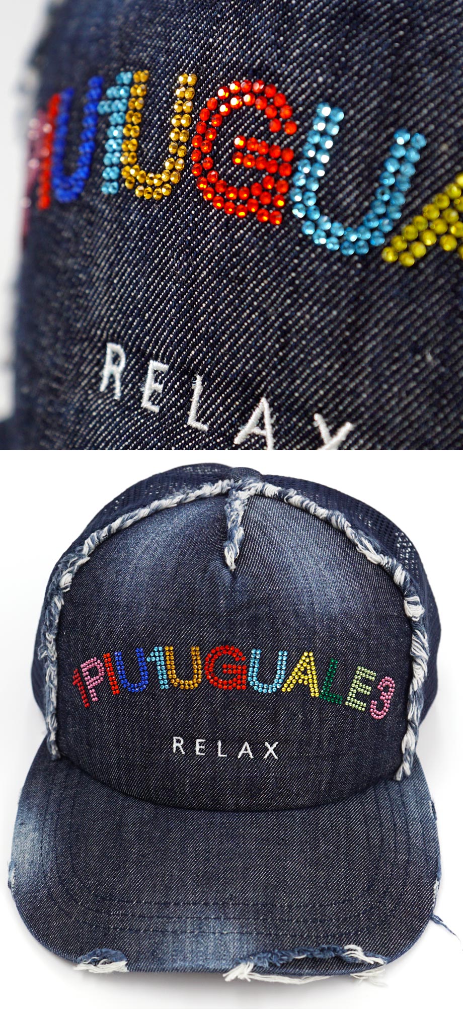 【未使用】[新品]1piu1uguale3 Relax ブランドロゴをカラフルなラインストーンで描いたキャップ（帽子） ウノピゥウノウ